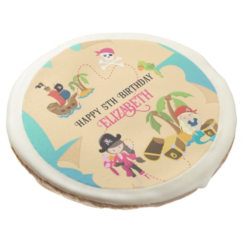 Cute Custom Pink Girl Pirate Birthday Party Sugar Cookie