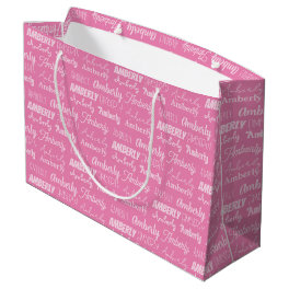 Cute Custom Pink Name Typography Girls Birthday Large Gift Bag