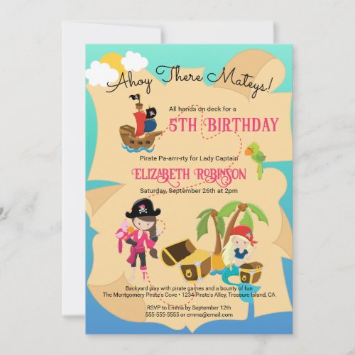 Cute Custom Pink Pirate Girl Birthday Party Invitation