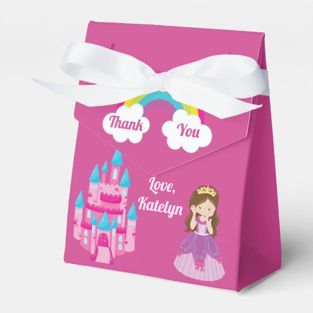 Cute Custom Pink Princess Birthday Party Favor Boxes (Front Side)