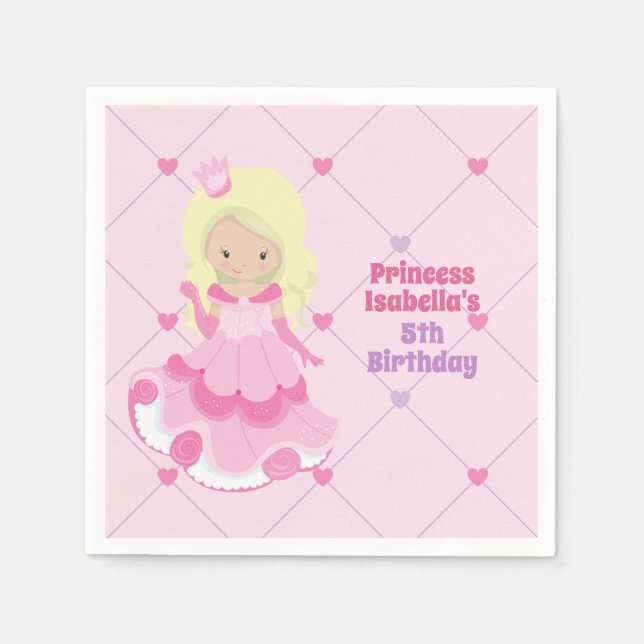 Cute Custom Pink Princess Birthday Party Napkins (Front)