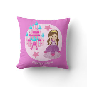 Cute Custom Pink Princess Castle Birthday Throw Pillow