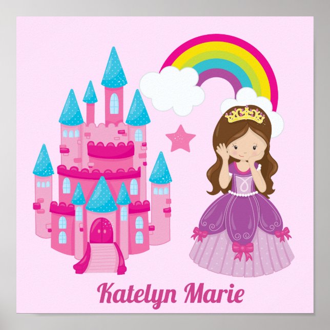 Cute Custom Pink Princess Castle Fairy Tale Poster (Front)