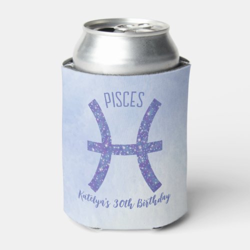 Cute Custom Pisces Sign Purple Birthday Party Can Cooler