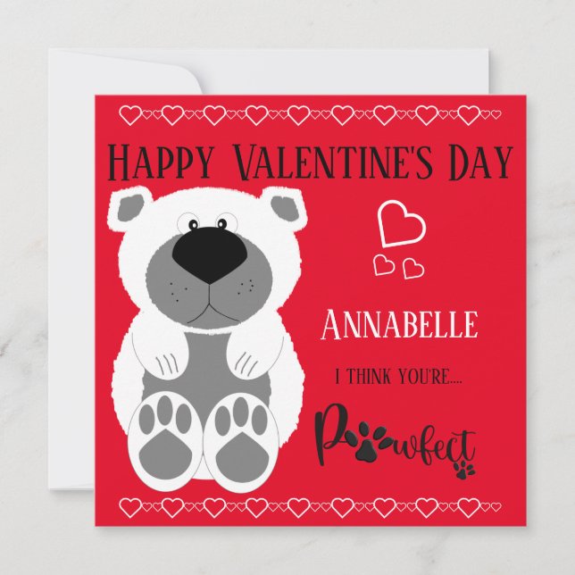 Cute Custom Polar Bear Hearts Happy Valentines Day Card (Front)