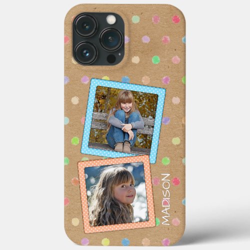 Cute Custom Polkadots Pattern On Faux Kraft Paper iPhone 13 Pro Max Case
