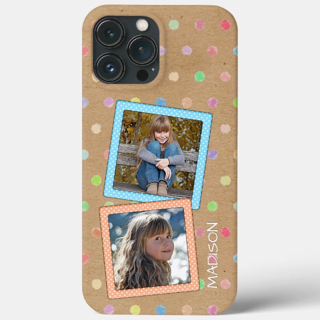 Cute Custom Polkadots Pattern On Faux Kraft Paper Case-Mate iPhone Case (Back)
