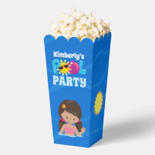 Cute Custom Pool Party Girls Birthday Popcorn Favor Boxes