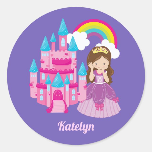 Cute Custom Princess Castle Fairy Tale Classic Round Sticker (Front)