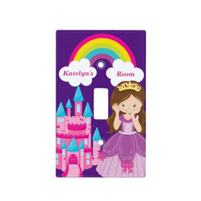 Cute Custom Princess Girl Bedroom Purple Rainbow Light Switch Cover (Front)