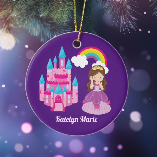 Cute Custom Princess Girl Purple Rainbow Ceramic Ornament