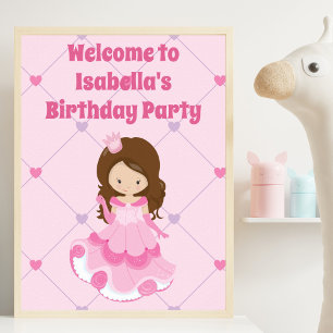 Cute Custom Princess Girls Birthday Party Poster