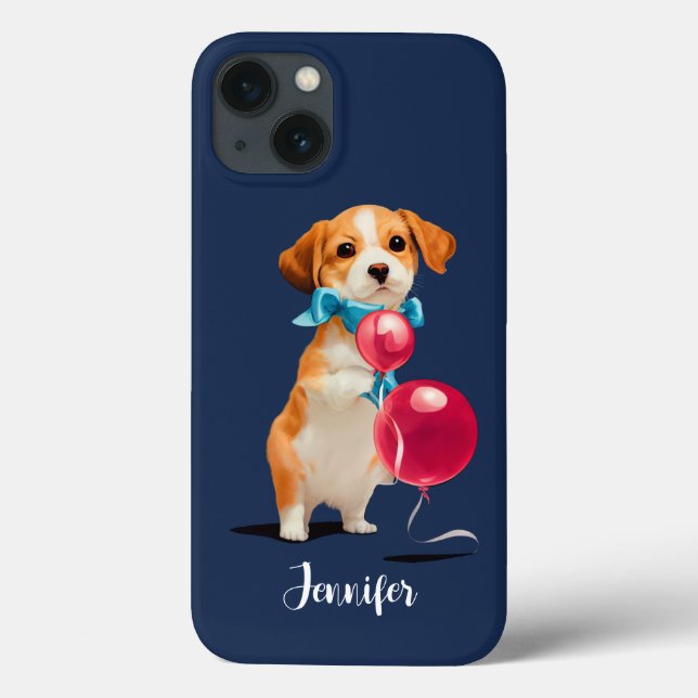 Cute Custom Puppy with Pink Balloons Case-Mate iPhone Case (Back)