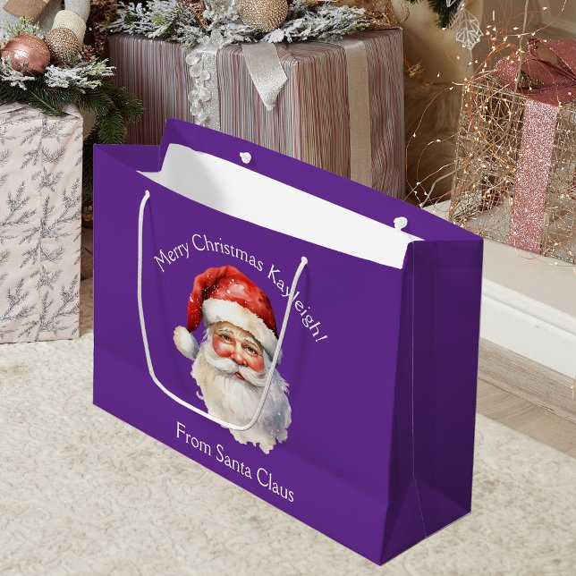 Cute Custom Purple From Santa Claus Kids Christmas Large Gift Bag (Creator Uploaded)