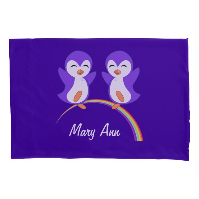 Cute Custom Purple Penguin Pillow Case (Front)