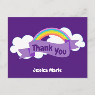 Cute Custom Purple Rainbow Thank You Postcard