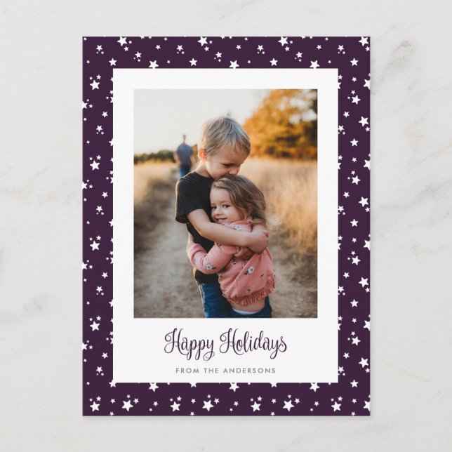 Cute Custom Purple Stars Photo Holiday Postcards (Front)