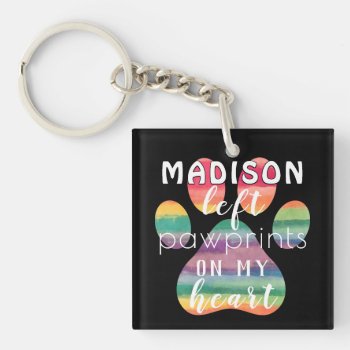 Cute Custom Rainbow Bridge Paw Prints On My Heart Keychain by All_In_Cute_Fun at Zazzle