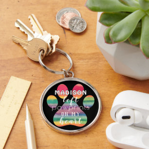 Cute Custom Rainbow Bridge Paw Prints On My Heart Keychain