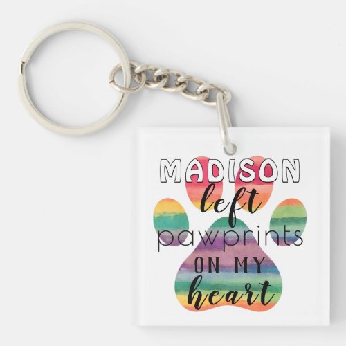 Cute Custom Rainbow Bridge Paw Prints On My Heart Keychain