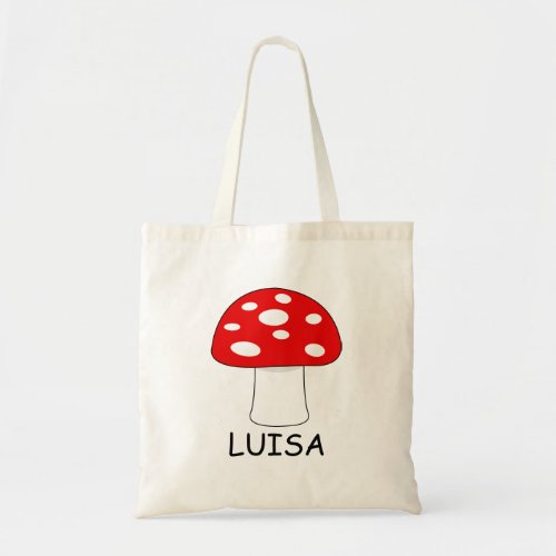 Cute custom red cap mushroom with white spots tote bag