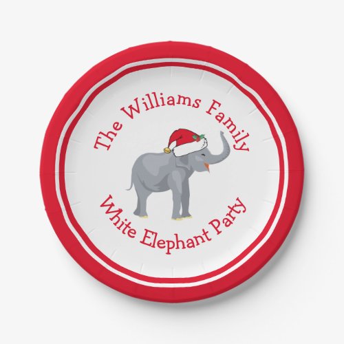 Cute Custom Red Christmas White Elephant Party Paper Plates