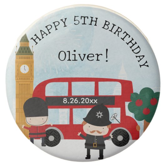 Cute Custom Red London Bus Clock Tower Birthday Chocolate Covered Oreo (Front)