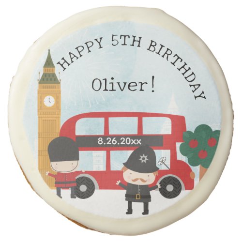 Cute Custom Red London Bus Clock Tower Birthday Sugar Cookie