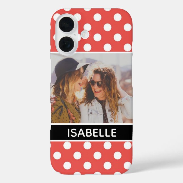 Cute Custom Red Polka Dot Photo Personalised Case-Mate iPhone Case (Back)