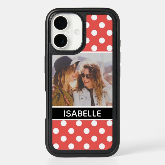 Cute Custom Red Polka Dot Photo Personalised Otterbox iPhone Case (Back)