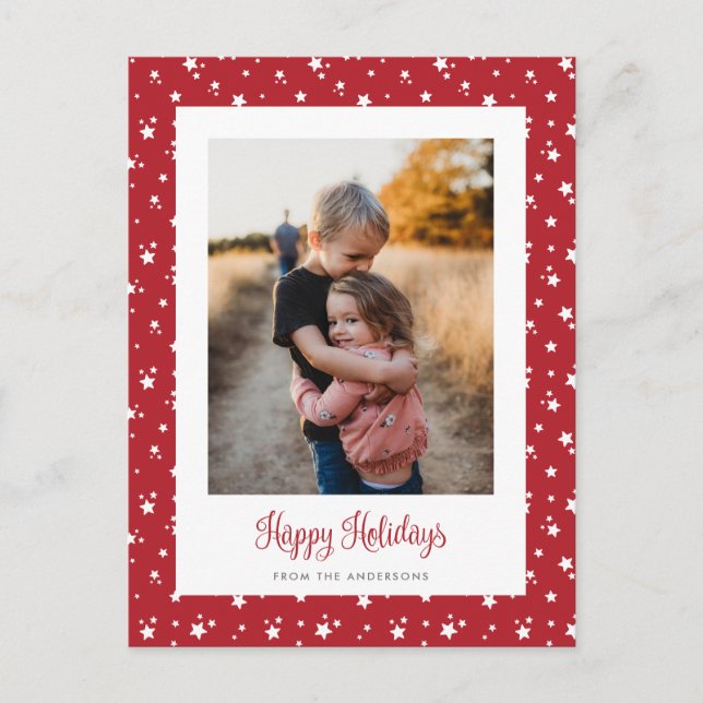 Cute Custom Red Stars Photo Holiday Postcards (Front)