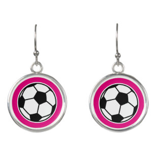 Cute custom round soccer ball pink drop earrings