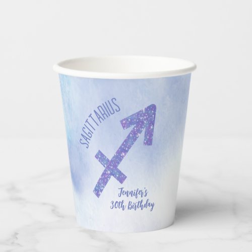 Cute Custom Sagittarius Purple Birthday Party Paper Cups
