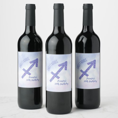 Cute Custom Sagittarius Purple Birthday Party Wine Label