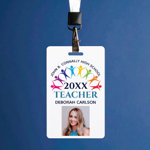 Cute Custom School Teacher Rainbow Staff Bar Code Badge
