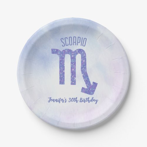 Cute Custom Scorpio Sign Purple Birthday Party Paper Plates