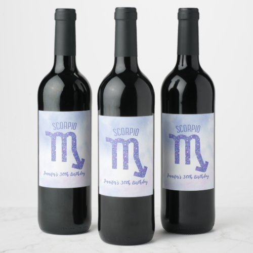 Cute Custom Scorpio Sign Purple Birthday Party Wine Label