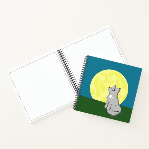 Cute Custom Scruffy Wolf with Moon Spiral Notebook