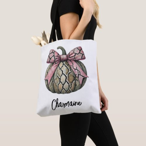 Cute Custom Snakeskin Pumpkin Name Tote Bag