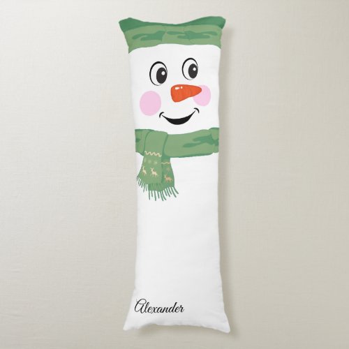 Cute Custom Snowman with Green Scarf and Hat Body Pillow