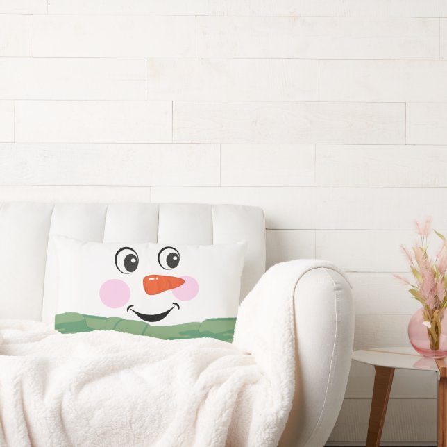 Cute Custom Snowman with green scarf Lumbar Pillow (Couch)