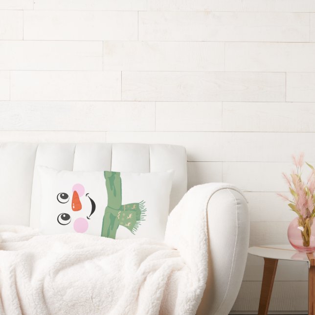 Cute Custom Snowman with Green Scarf  Lumbar Pillow (Couch)