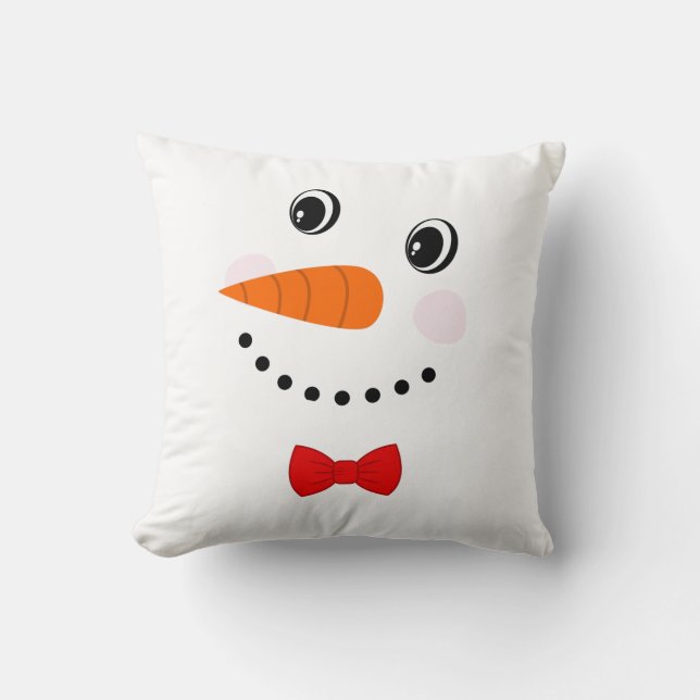 Cute Custom Snowman with Red Bowtie  Throw Pillow (Front)
