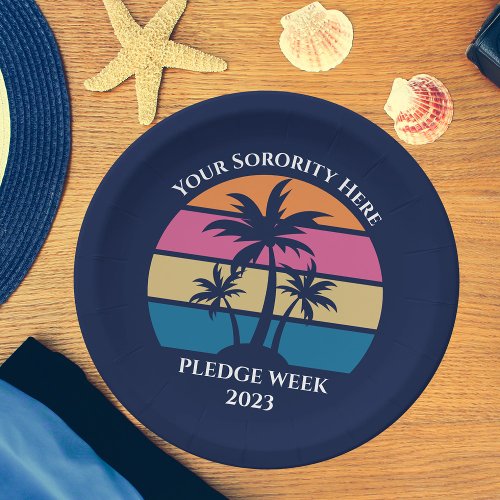 Cute Custom Sorority Pledge Week Beach Party Blue Paper Plates