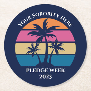 Cute Custom Sorority Pledge Week Beach Party Blue Round Paper Coaster