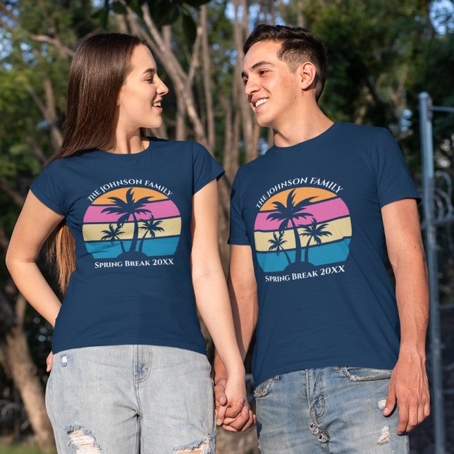 Cute Custom Spring Break Beach Palm Tree Family T-Shirt (Creator Uploaded)