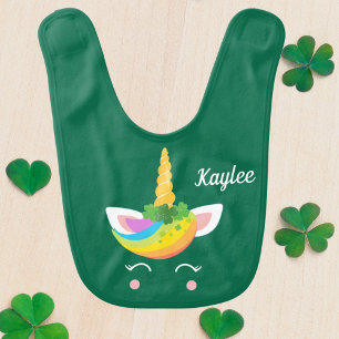 Cute Custom St. Patrick's Day Unicorn Girls Baby Bib