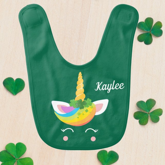 Cute Custom St. Patrick's Day Unicorn Girls Baby Bib (Creator Uploaded)