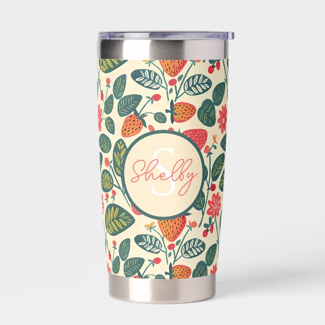 Cute custom strawberry pattern design insulated tumbler (Left)