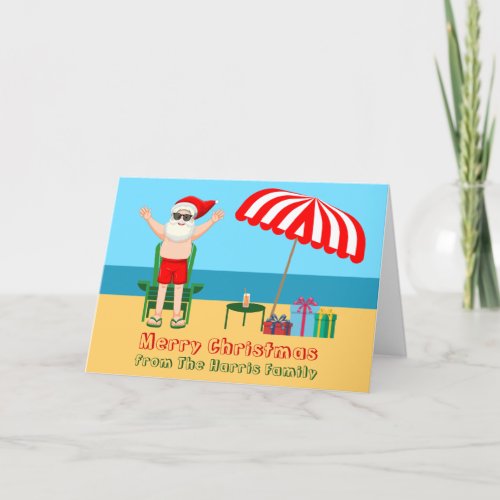 Cute Custom Sunny Beach Santa Claus Christmas Holiday Card